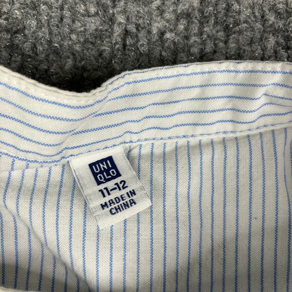 Uniqlo Kids Striped Button-Down Shirt Size 11-12 Blue White Lightweight Top - Picture 2 of 7